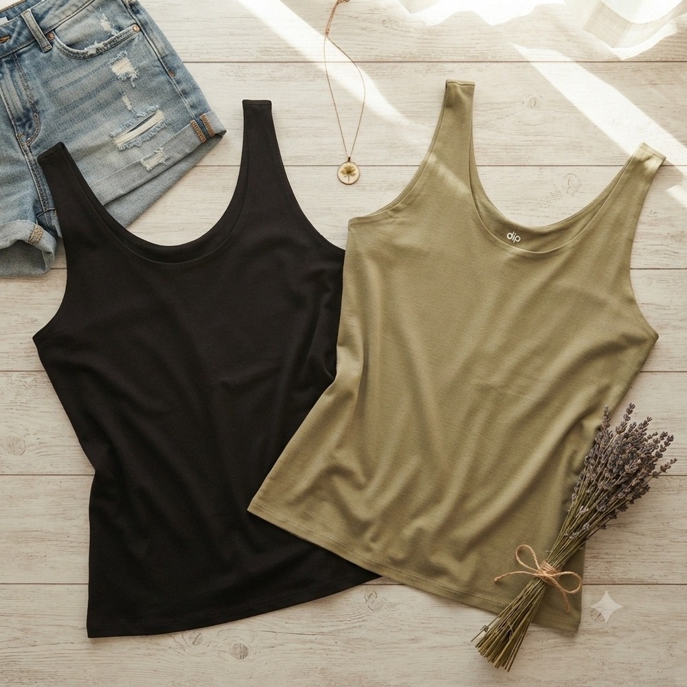 Dip Womens 2X Scoop Neck Tank Top‎ Bundle of 2 Black Olive Green Plus Size NWT